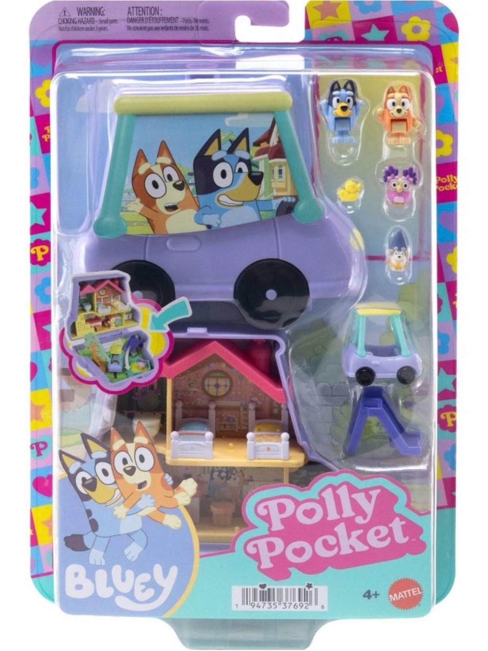 Mattel Polly Pocket Bluey Playset Purple Car and Pastel Accessories